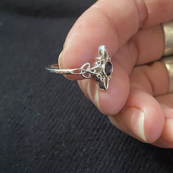 NIB 925 Sterling Silver Witch Knot Protection Ring. Black CZ Stone. Witchy. 7 - Picture 12 of 13